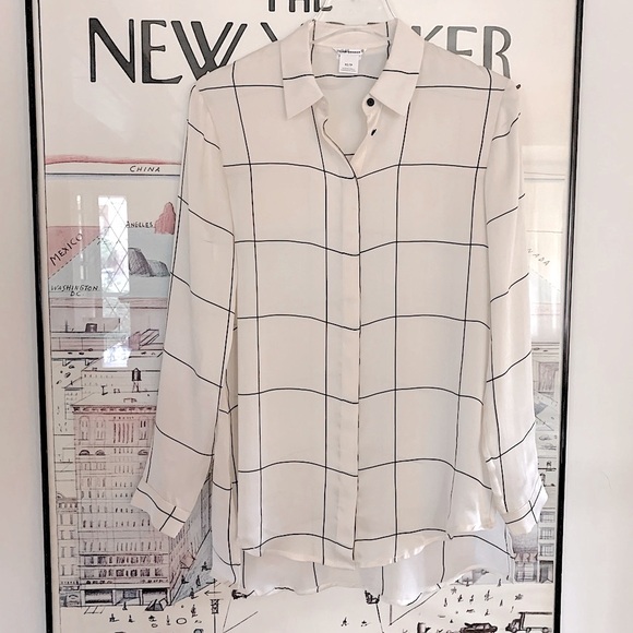 Club Monaco silk window pane blouse with uneven hem size XS - Picture 1 of 8
